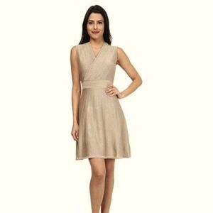 Calvin Klein Khaki Knit with gold thread,  Sleeveless Dress sz L (US 12)
